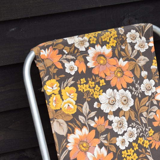 Vintage 1960s Folding Garden Chair - Flower- Brown