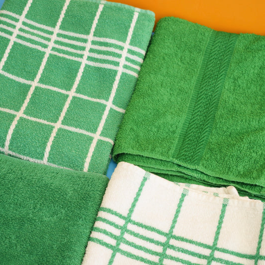 Vintage 1960s Cotton Towels - Greens by Pineapple Retro