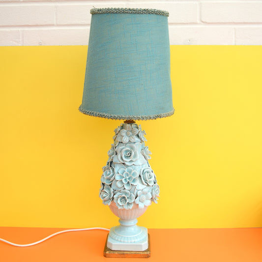Vintage 1960s Casa Pupo Lamp- Ceramic Flowers - Blue