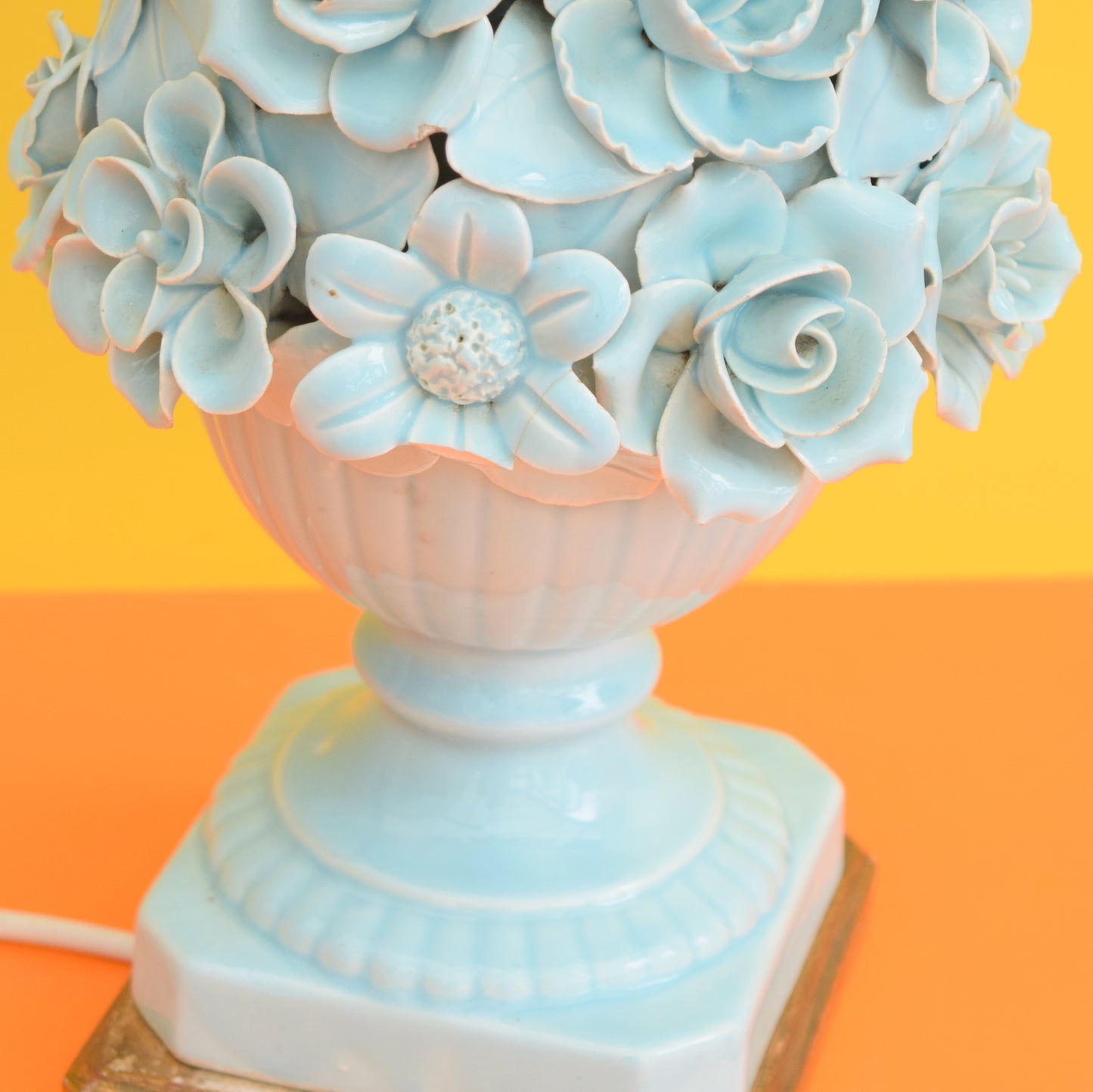 Vintage 1960s Casa Pupo Lamp- Ceramic Flowers - Blue
