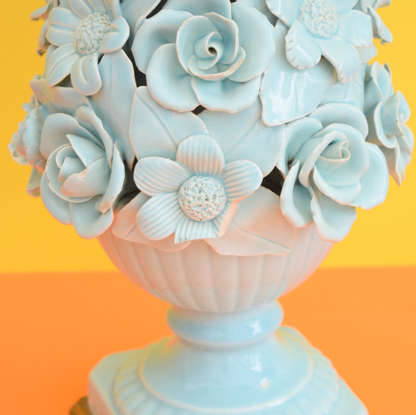 Vintage 1960s Casa Pupo Lamp- Ceramic Flowers - Blue