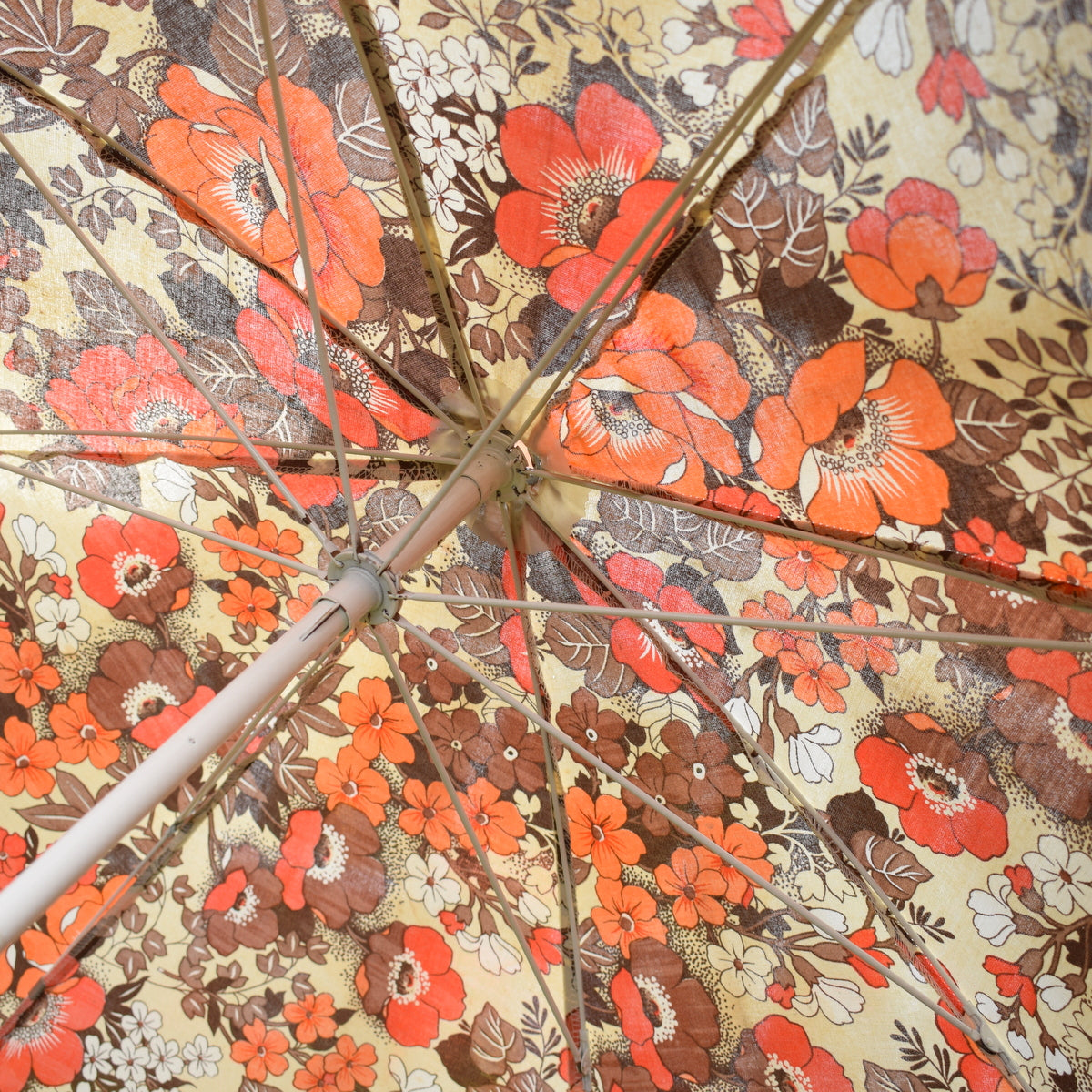 Vintage 1970s Garden Parasol - Orange Flower Power