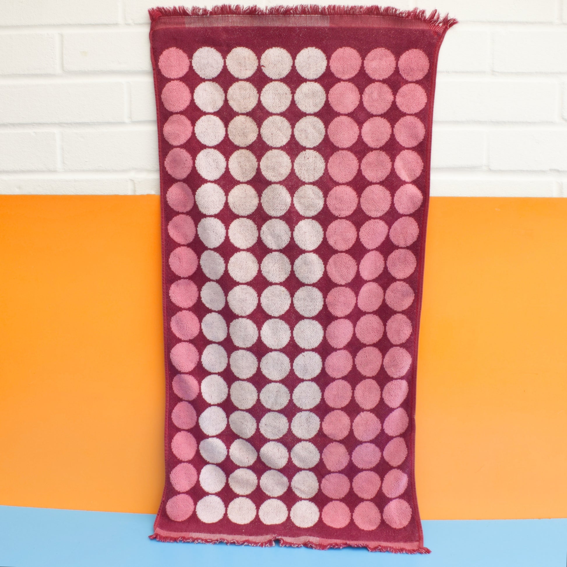 Vintage 1970s Cotton Large Hand Towel - Pink by Pineapple Retro
