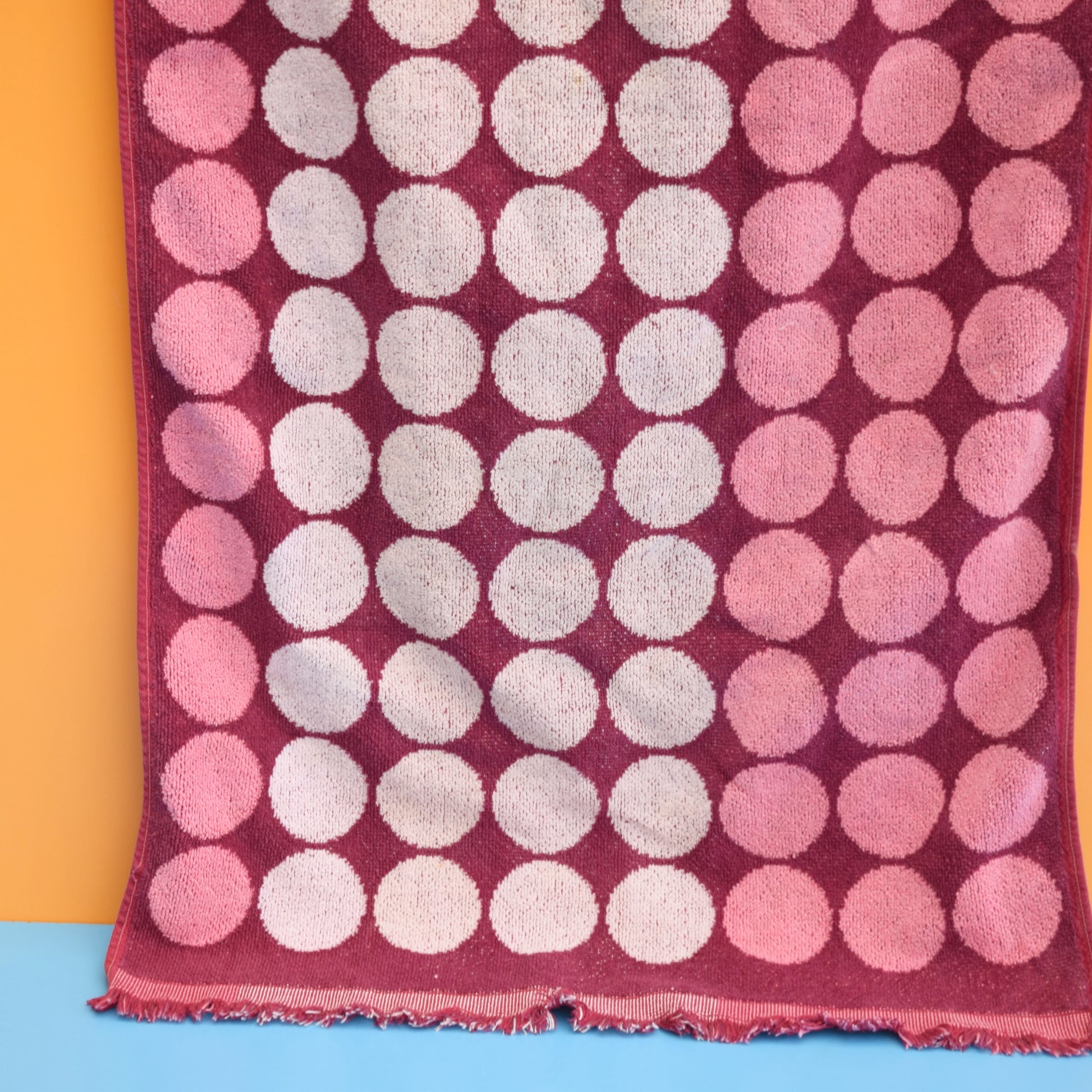 Vintage 1970s Cotton Large Hand Towel - Pink by Pineapple Retro
