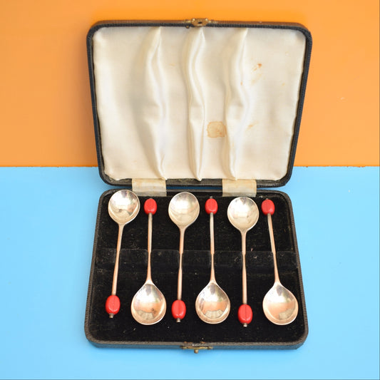 Vintage 1950s Boxed Coffee Bean Spoons - Red by Pineapple Retro