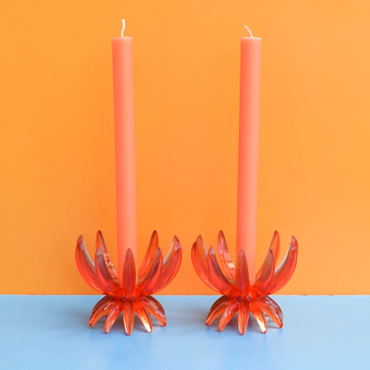 Vintage 1960s Plastic Spike Candle Holders - Orange