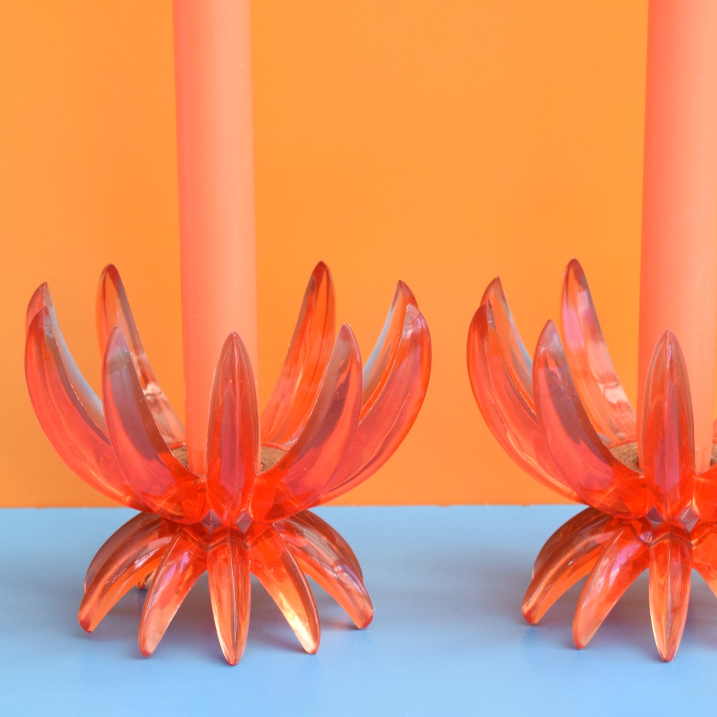 Vintage 1960s Plastic Spike Candle Holders - Orange