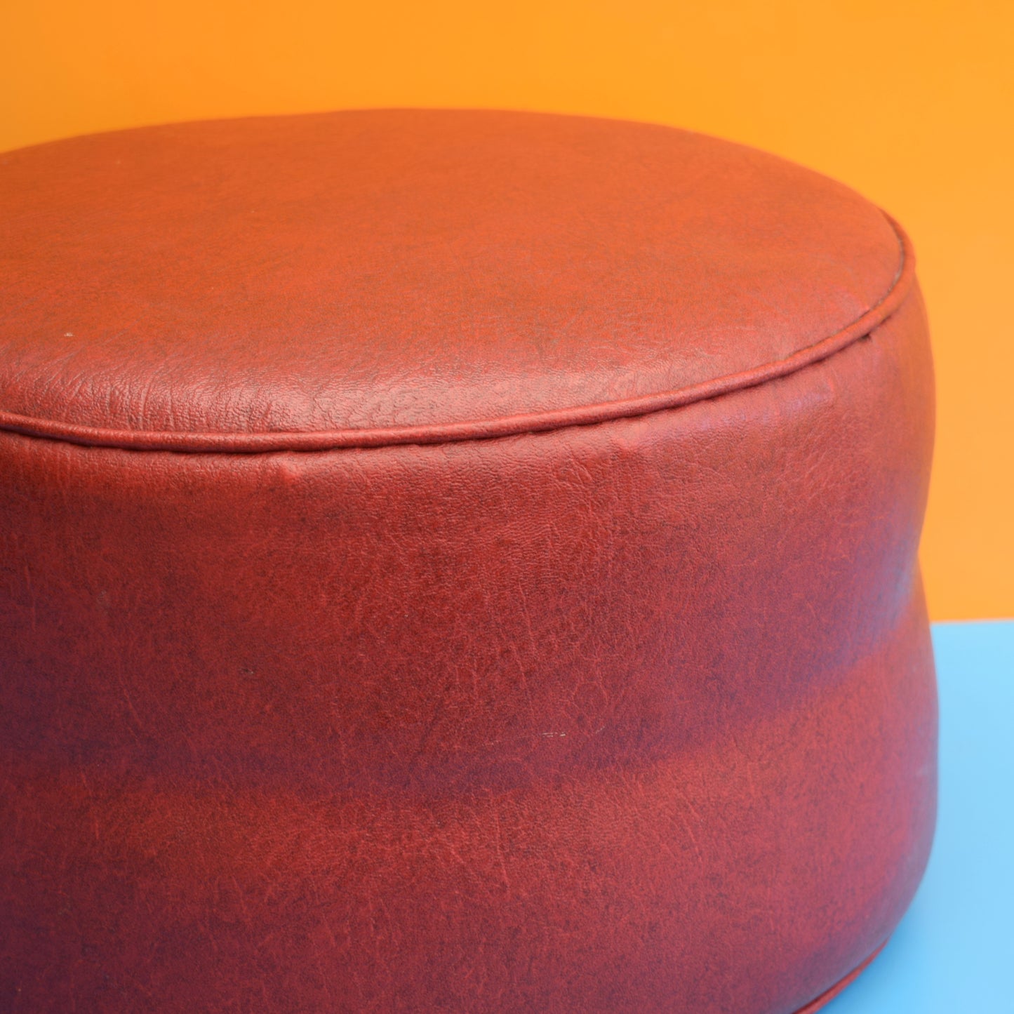 Vintage 1960s Round Footstool / Pouffe - Red