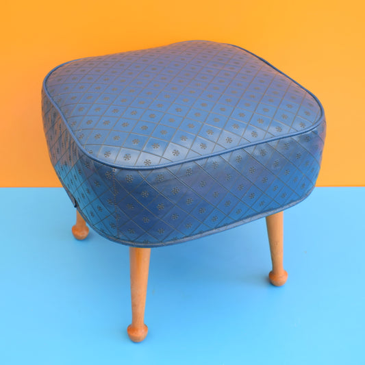 Vintage 1960s Square Footstool - Blue Vinyl