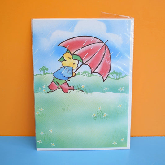 Vintage 1980s Greeting Card - Bear Umbrella