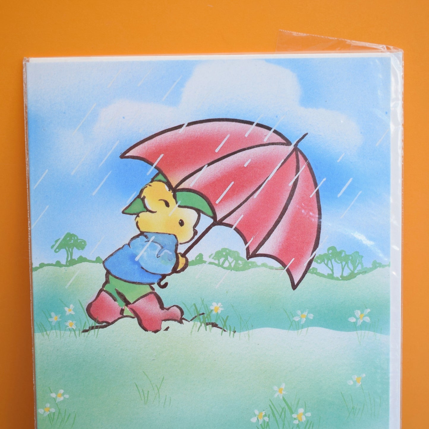 Vintage 1980s Greeting Card - Bear Umbrella