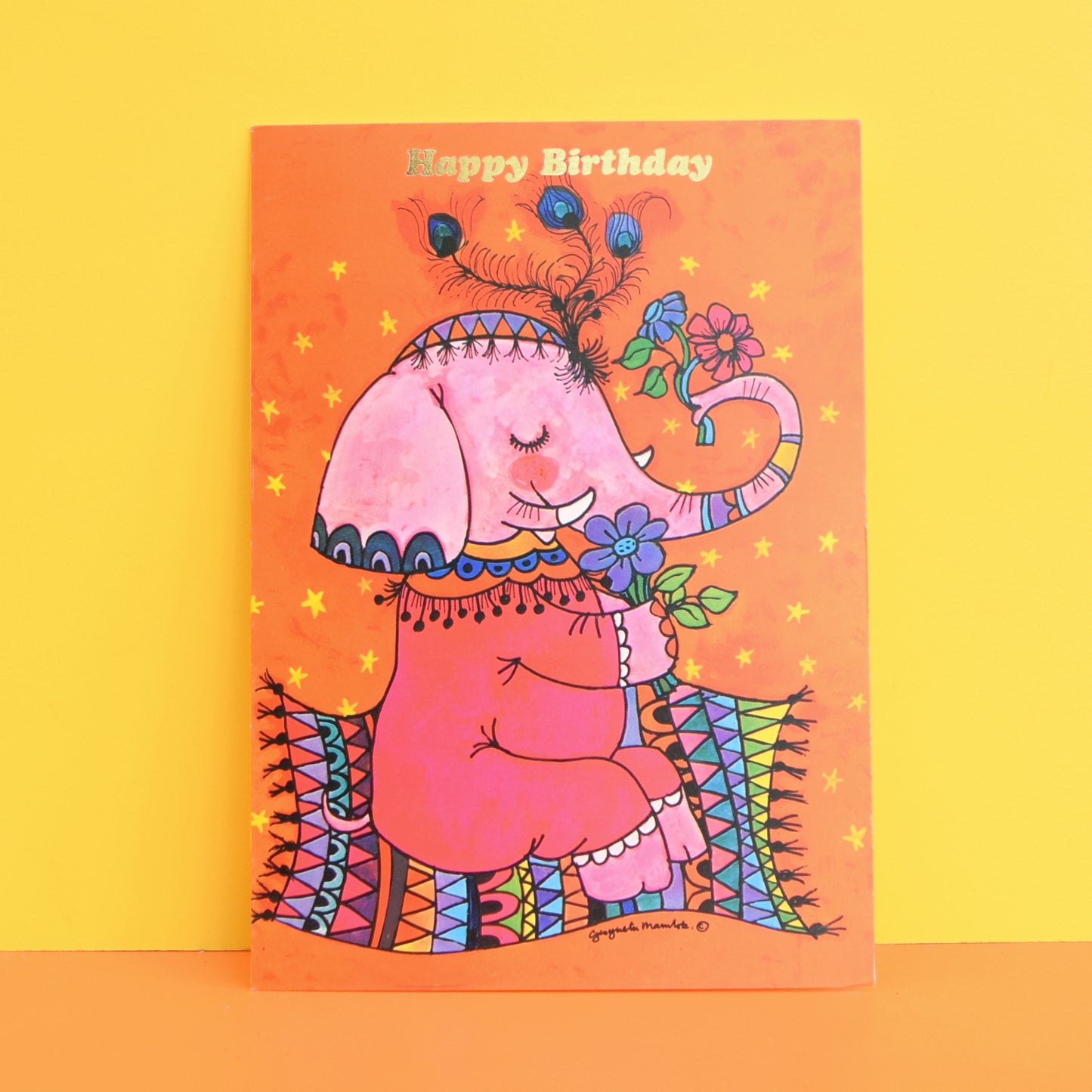 Vintage 1970s Greeting Card - by Gwyneth Mamlok - Flying Elephant