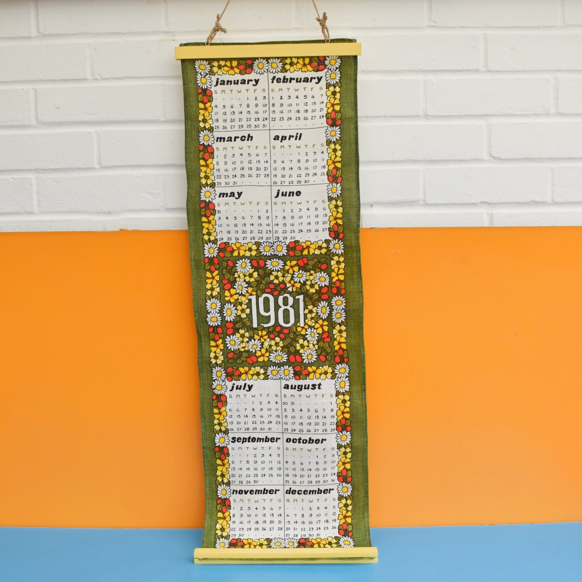 Vintage 1980s Calendar Hanging - Flowers by Pineapple Retro
