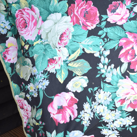 Vintage 1990s Parasol - Flowers - Black / Pink by Vintage