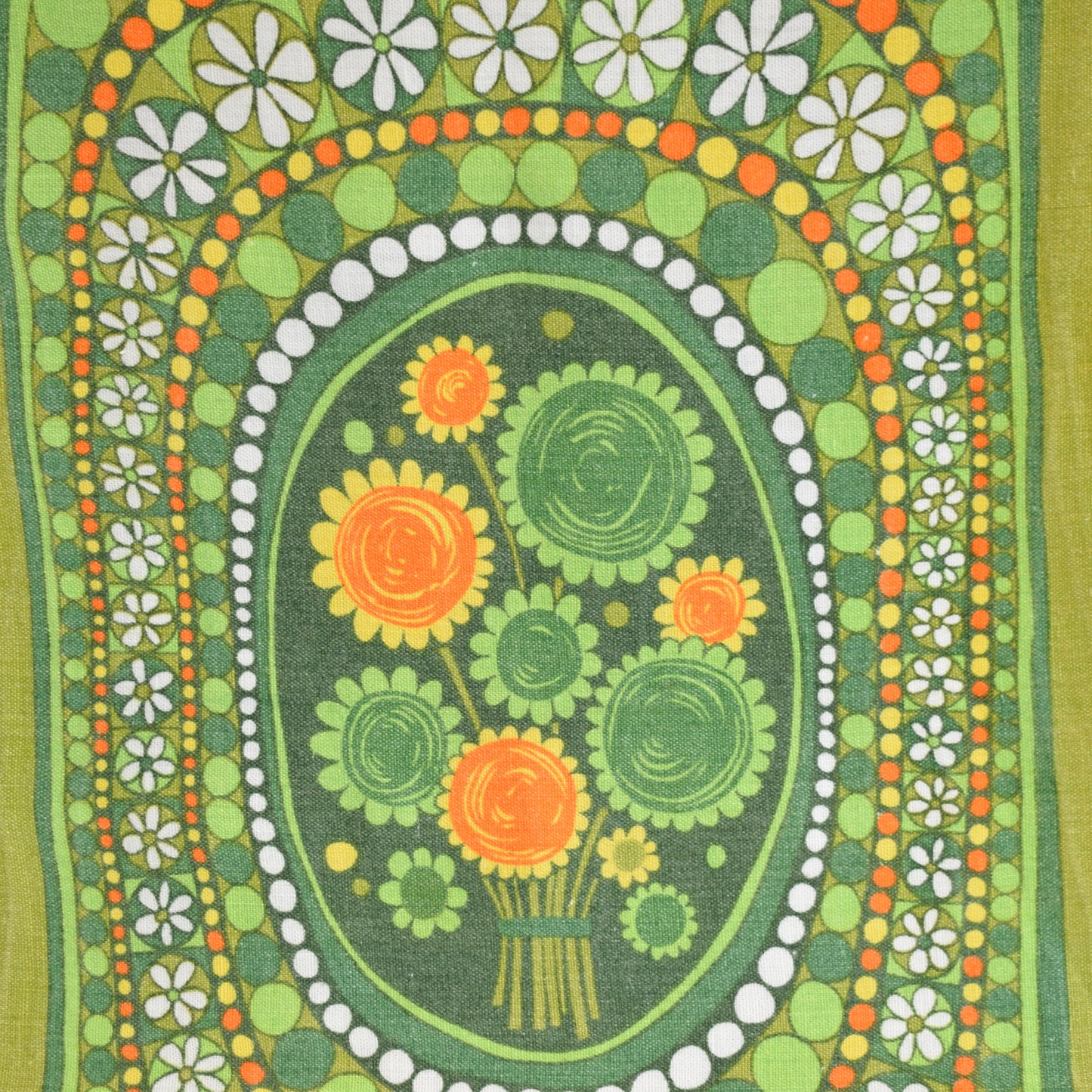 Vintage 1970s Tea Towel - Green Flower Power