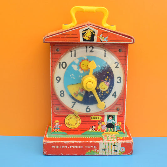 Vintage 1960s Fisher Price Music Box Teaching Clock - Wooden . by Pineapple Retro