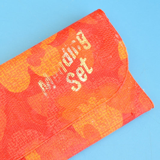 Vintage 1960s Mending Kit - Vinyl Case - Orange Flower Power