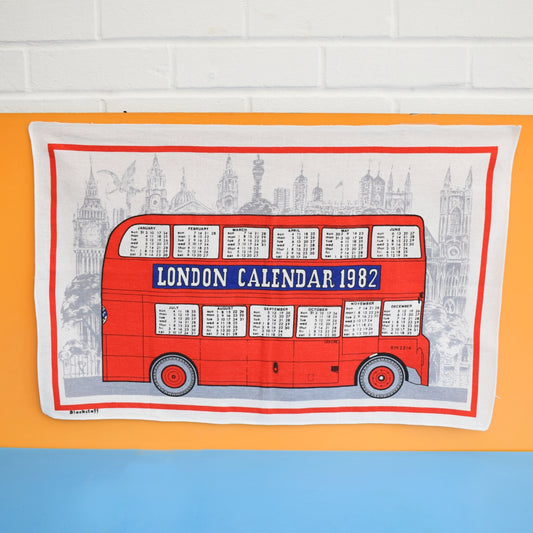 Vintage 1980s Tea Towel - London Bus Calendar