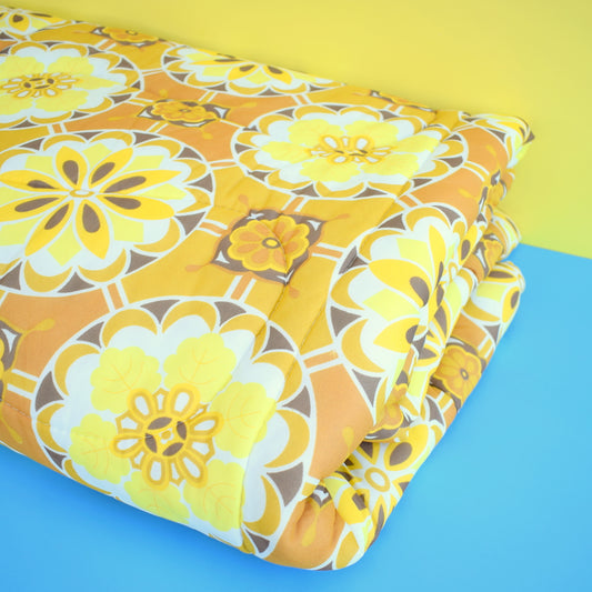 Vintage 1960s Eiderdown / Throw - Flower Power - Mustard Yellow / Brown