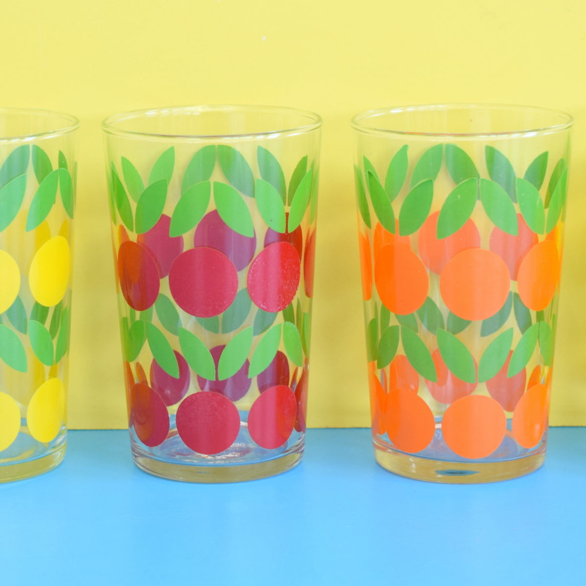 Vintage 1960s Fruit Design Drinking Glasses - Gorgeous