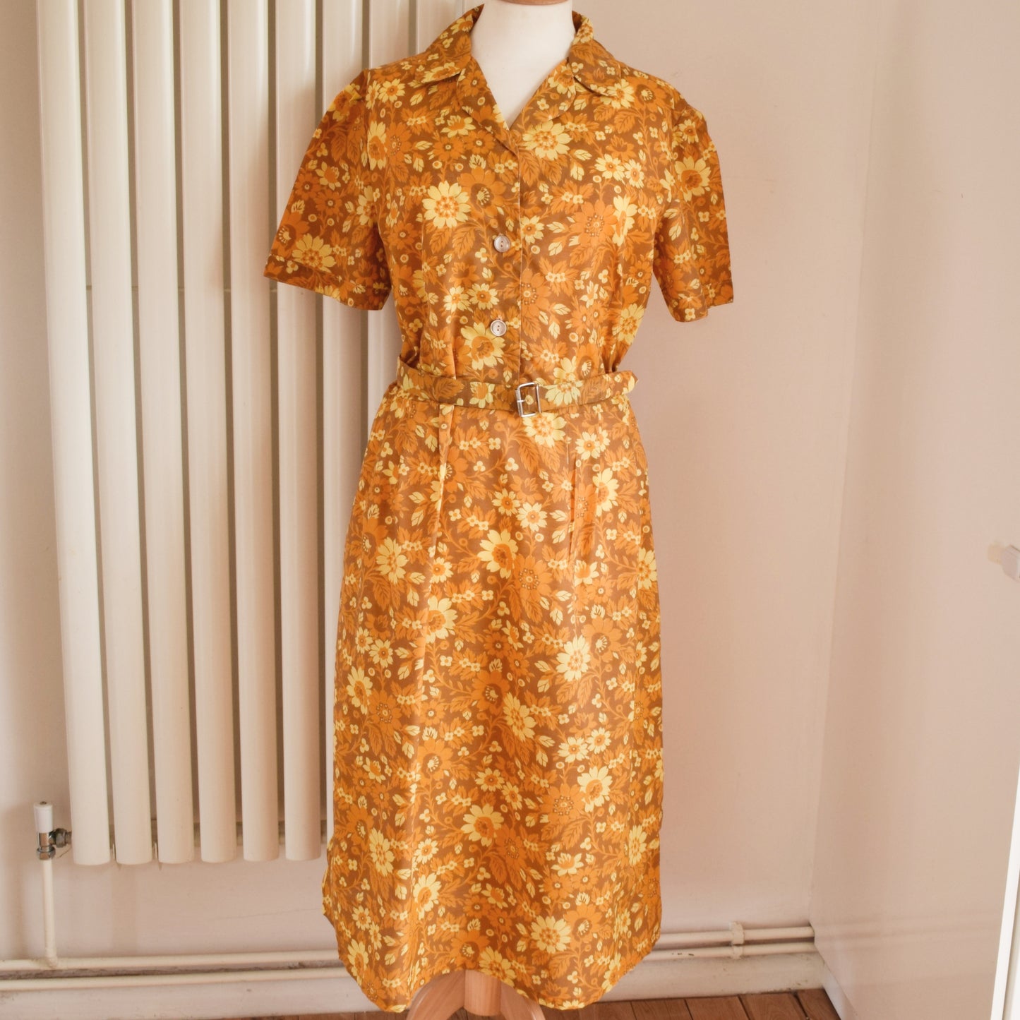 Vintage 1960s Dress - Handmade -  Mustard Size 16