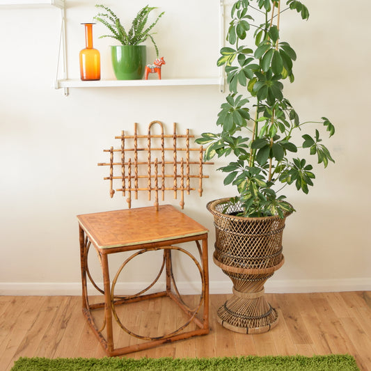 Vintage 1950s Bamboo Side Table - Natural Finish, Unusual Design