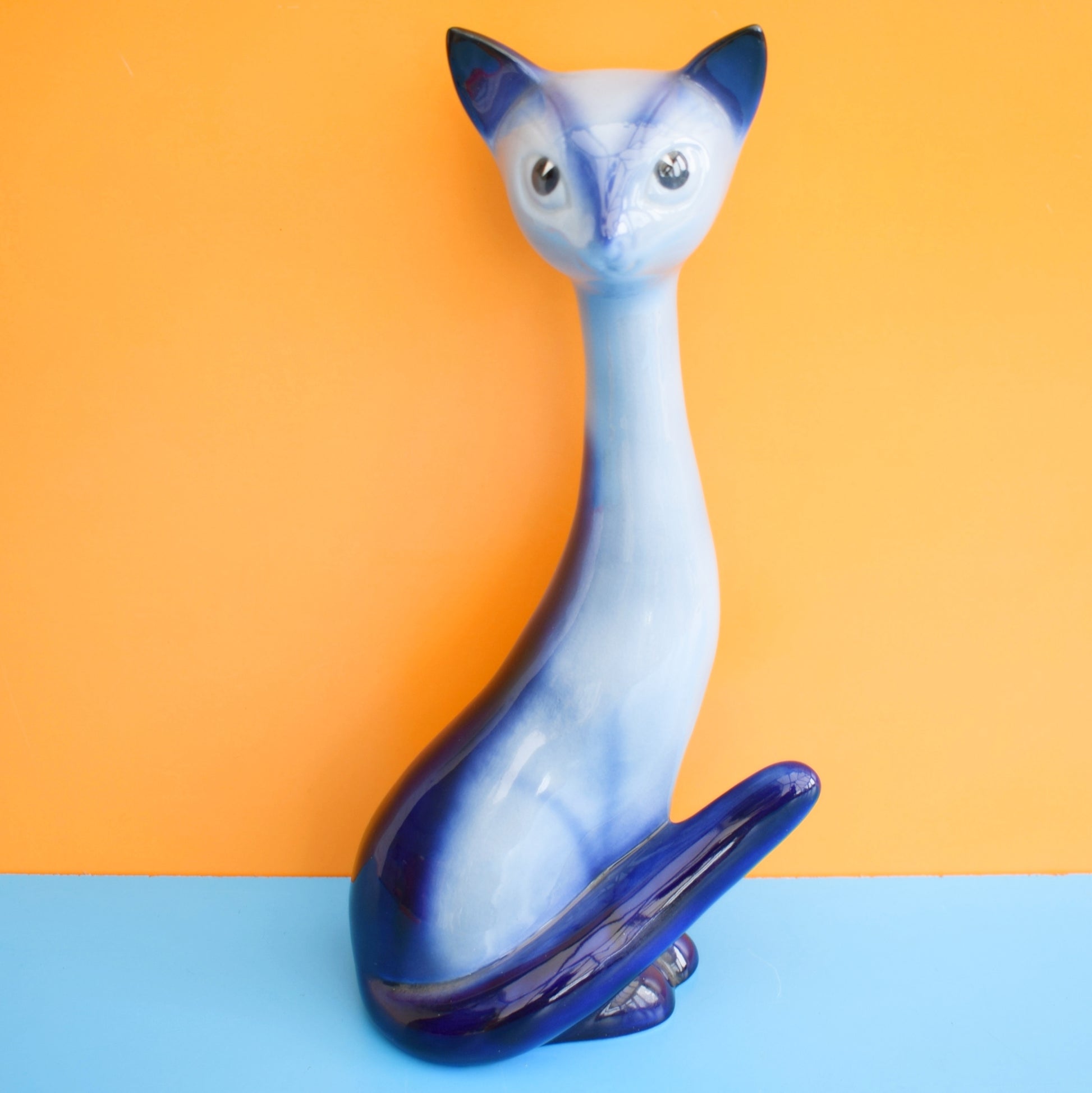 Vintage 1960s Ceramic Cat - Sylvac - Blue by pineapple retro