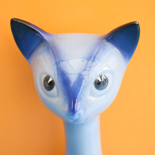 Vintage 1960s Ceramic Cat - Sylvac - Blue