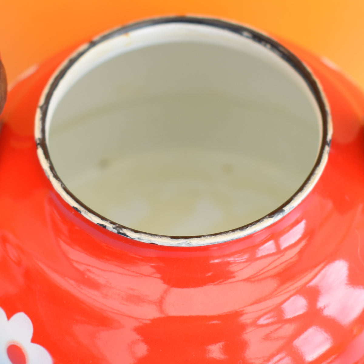 Vintage 1960s Small Enamel Tea Pot / Kettle - Red Flower Power