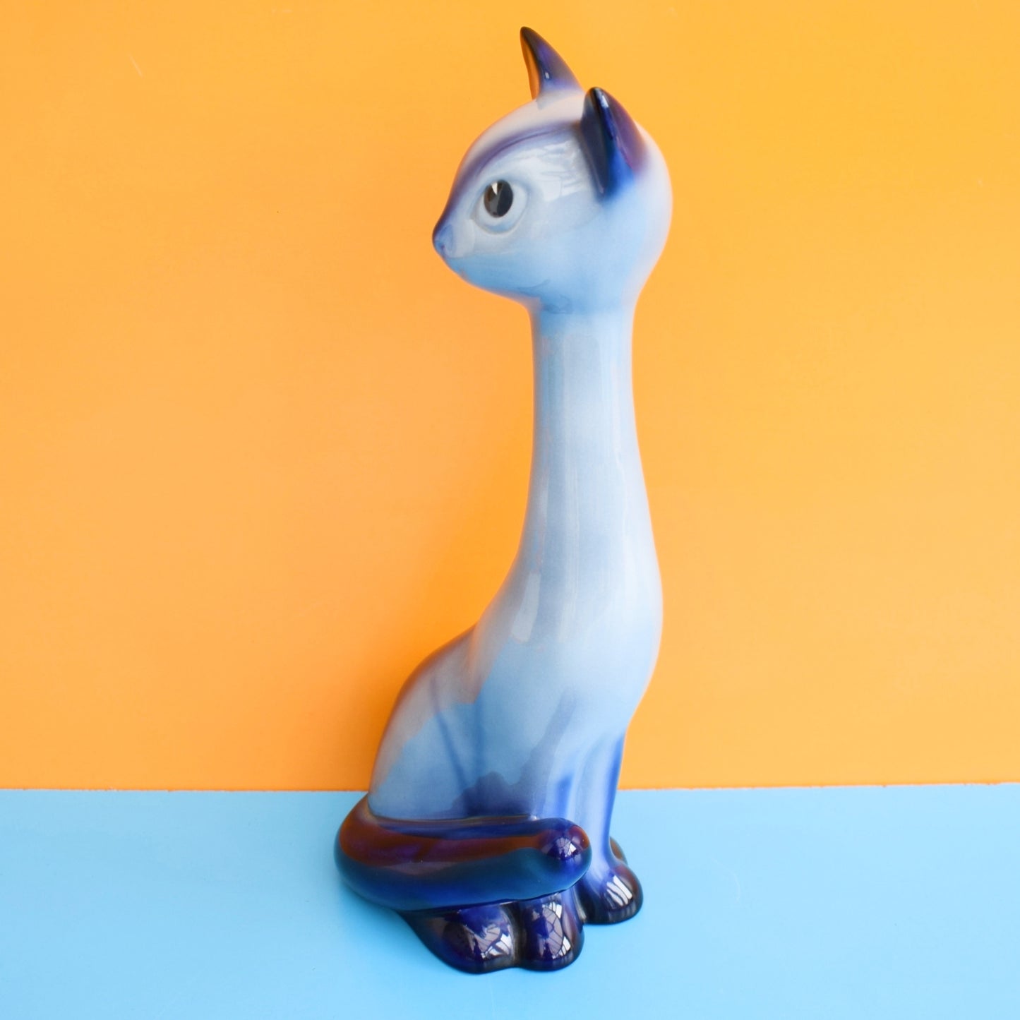 Vintage 1960s Ceramic Cat - Sylvac - Blue by pineapple retro