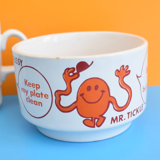 Vintage 1970s Mr Men Bowl - Mr Fussy, Mr Tickle & Mr Happy .