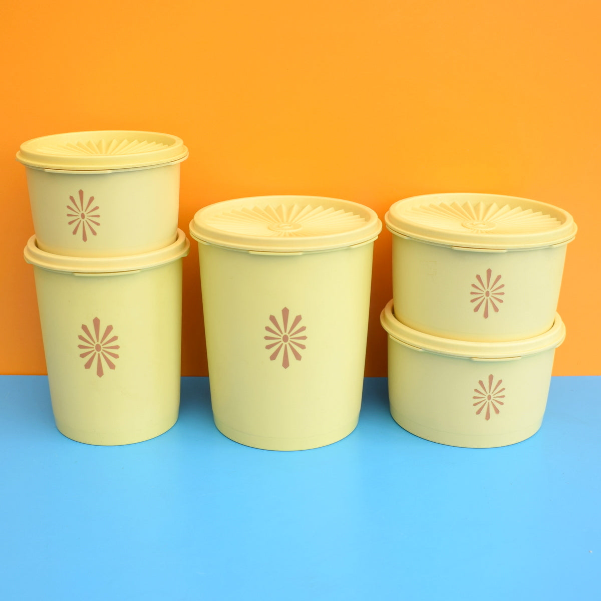 Vintage 1970s Tupperware Fan Top Containers - Yellow