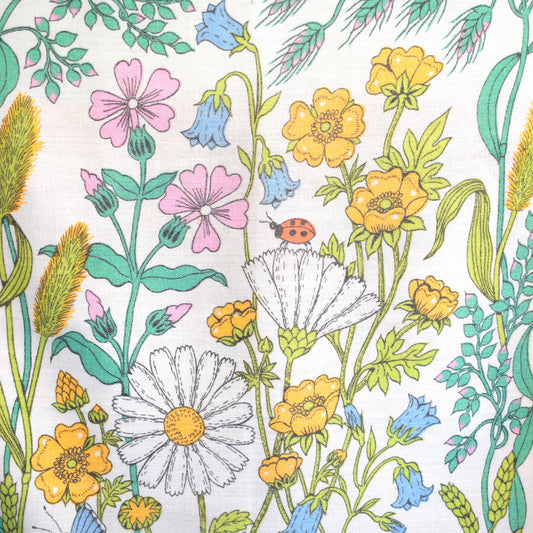 Vintage 1970s Flower Cotton Tea Towel - Meadow
