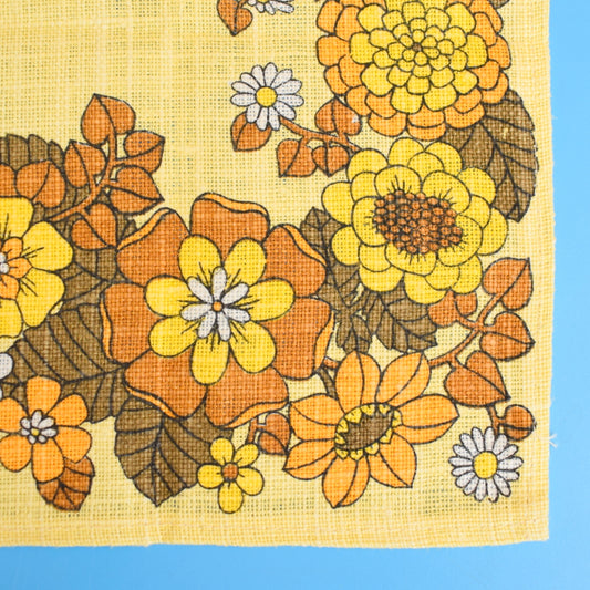 Vintage 1970s Fabric Placemat Pair - Flower Power - Mustard