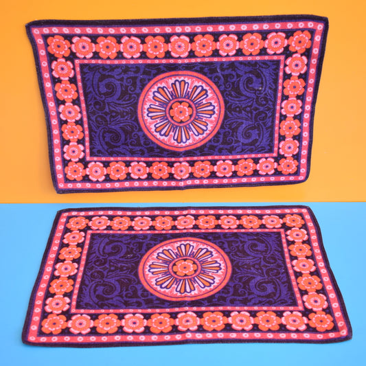 Vintage 1970s Fabric Placemat Pair - Flower Power - Pink by Pineapple Retro