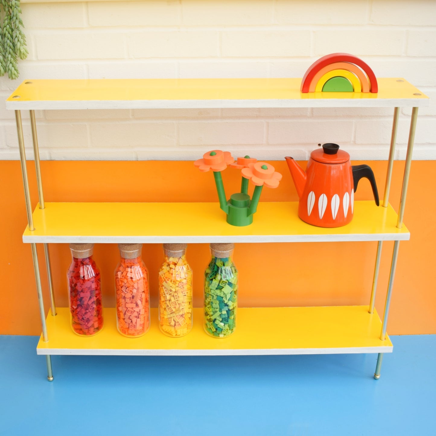 Vintage 1950s Shelving Unit - Sunny Yellow/ Beige Formica by Pineapple Retro