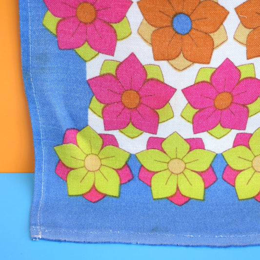 Vintage 1960s Cotton Tea Towel - Flower Power - Blue - Christy