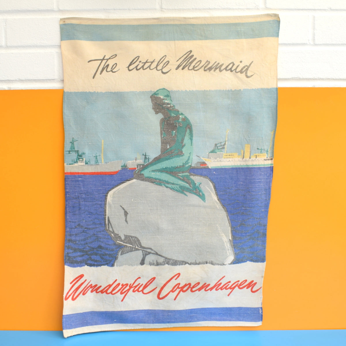 Vintage 1950s Tea Towel - Copenhagen Mermaid /Cape Wine by Vintage