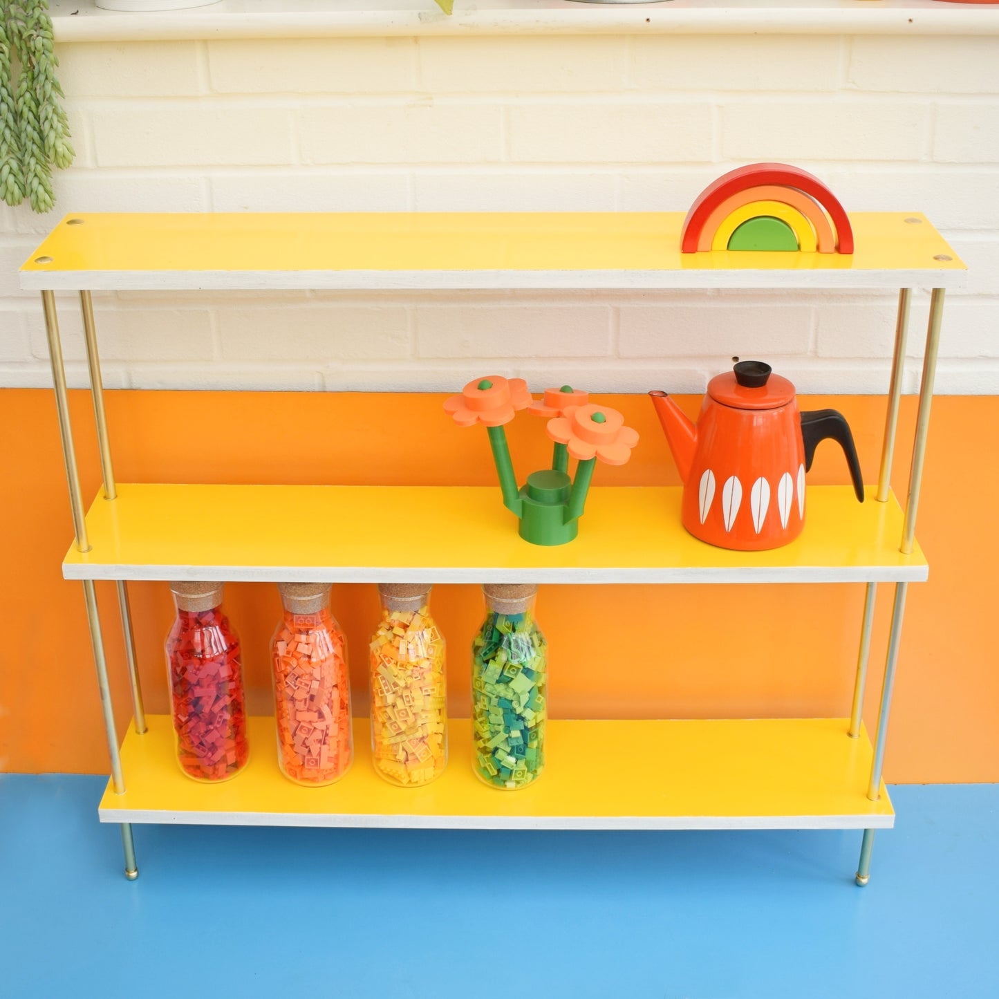 Vintage 1950s Shelving Unit - Sunny Yellow/ Beige Formica