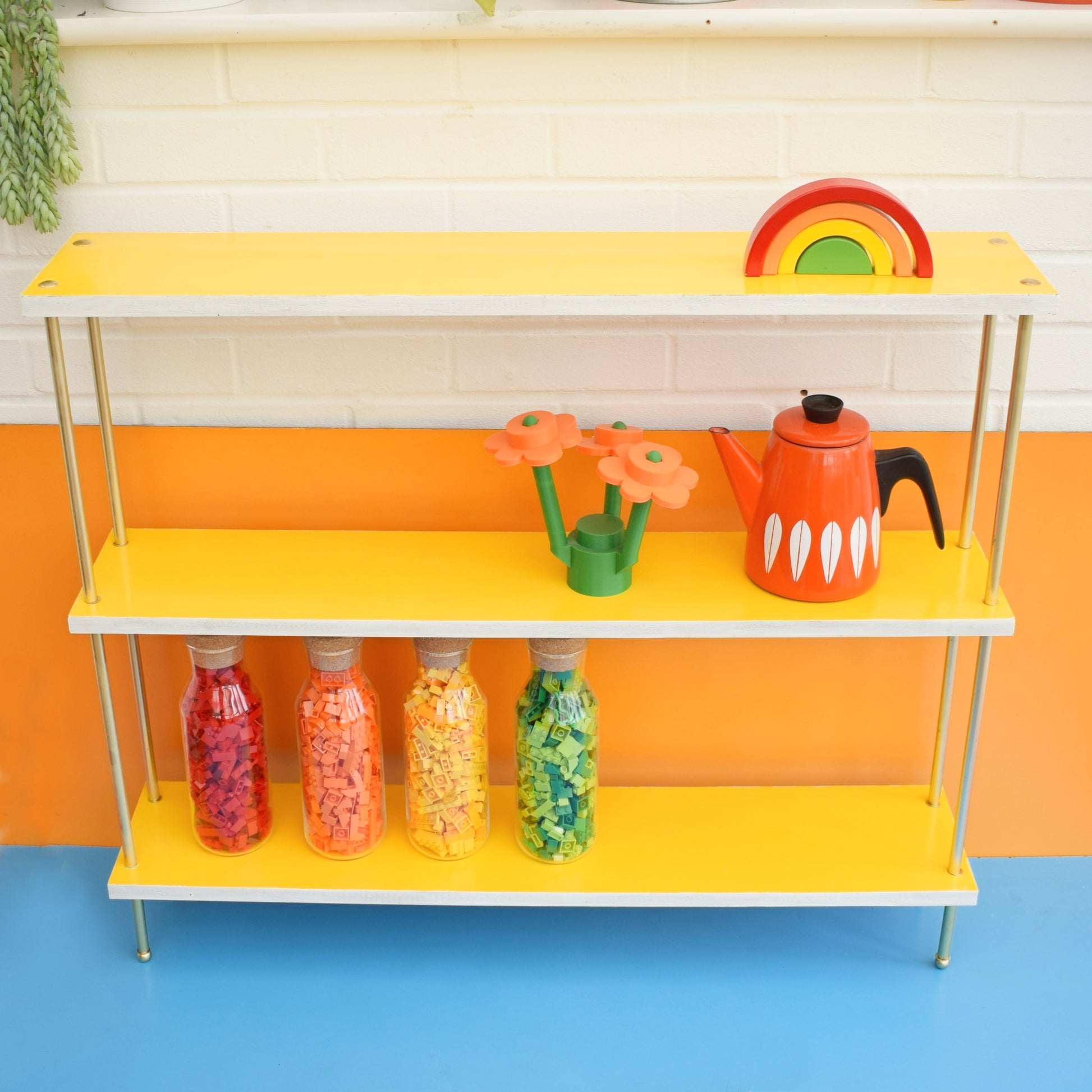 Vintage 1950s Shelving Unit - Sunny Yellow/ Beige Formica by Pineapple Retro