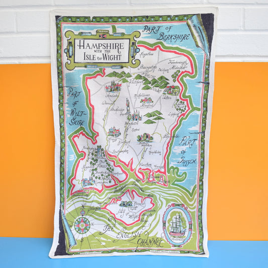Vintage 1970s Tea Towel - Hampshire / Waterways by Vintage