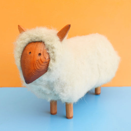 Vintage 1960s Wool / Wood Sheep Figure