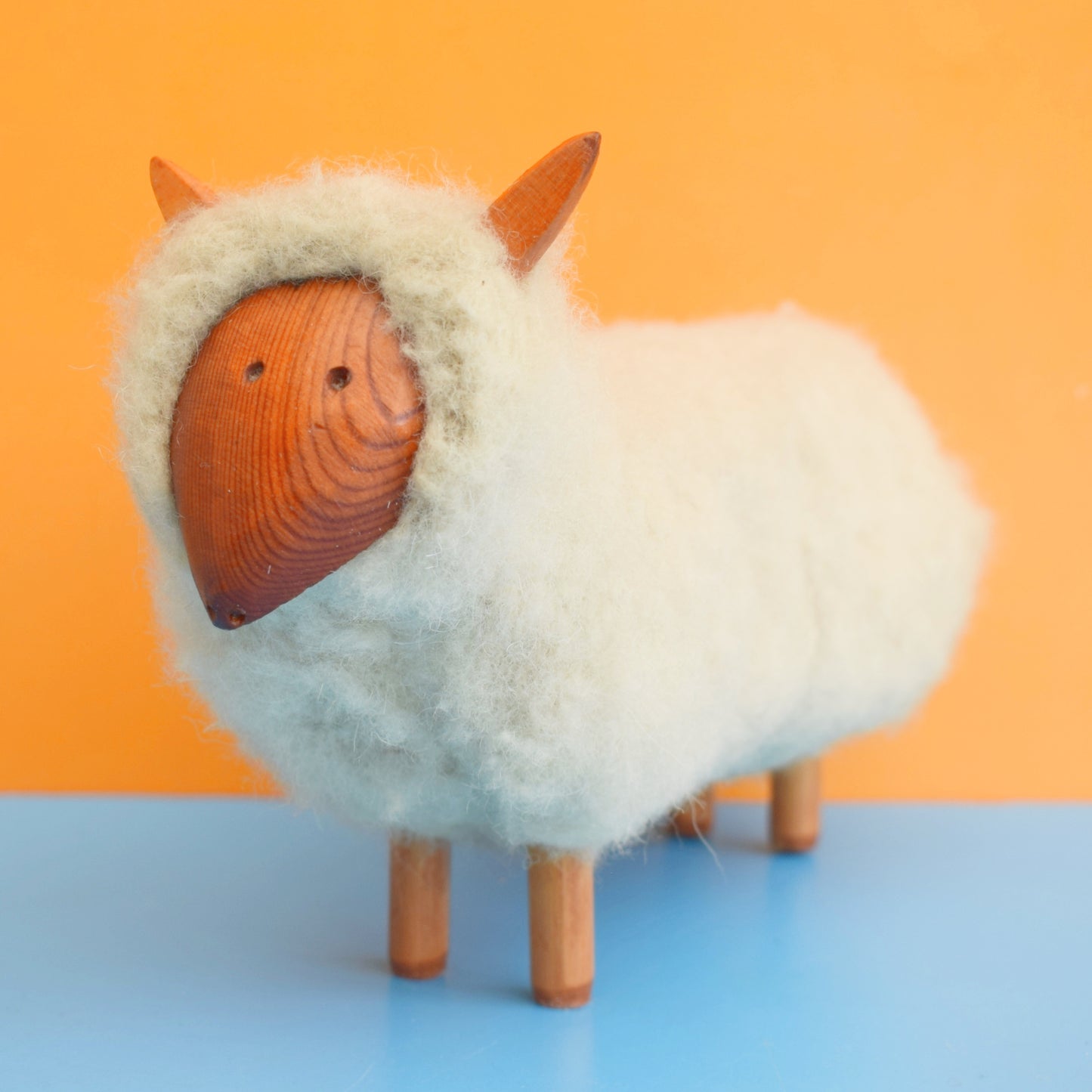 Vintage 1960s Wool / Wood Sheep Figure