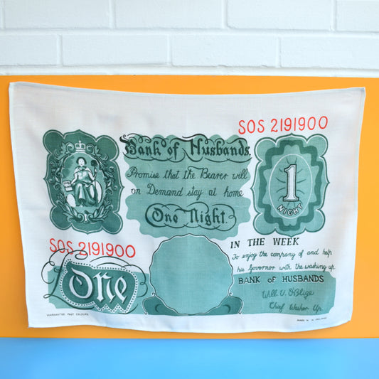 Vintage 1950s Tea Towel - Bank Of Husband by Vintage