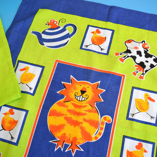 Vintage 1990s Cotton Tea Towel Trio - Cat / Cow by Pineapple Retro