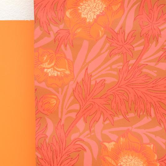 Vintage 1960s Hand Printed Wallpaper - Orange, Pink, Red (Part Roll)
