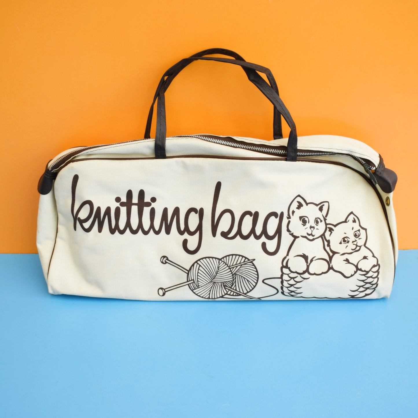 Vintage 1970s Vinyl Knitting Bag - Kittens