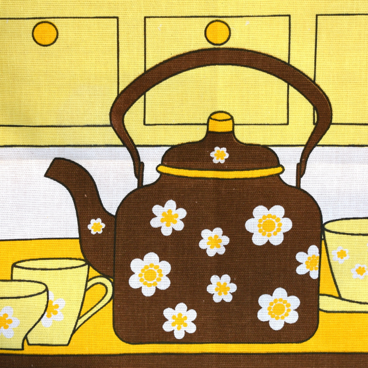Vintage 1960s Tea Towel - Full Cupboard - Yellow / Brown