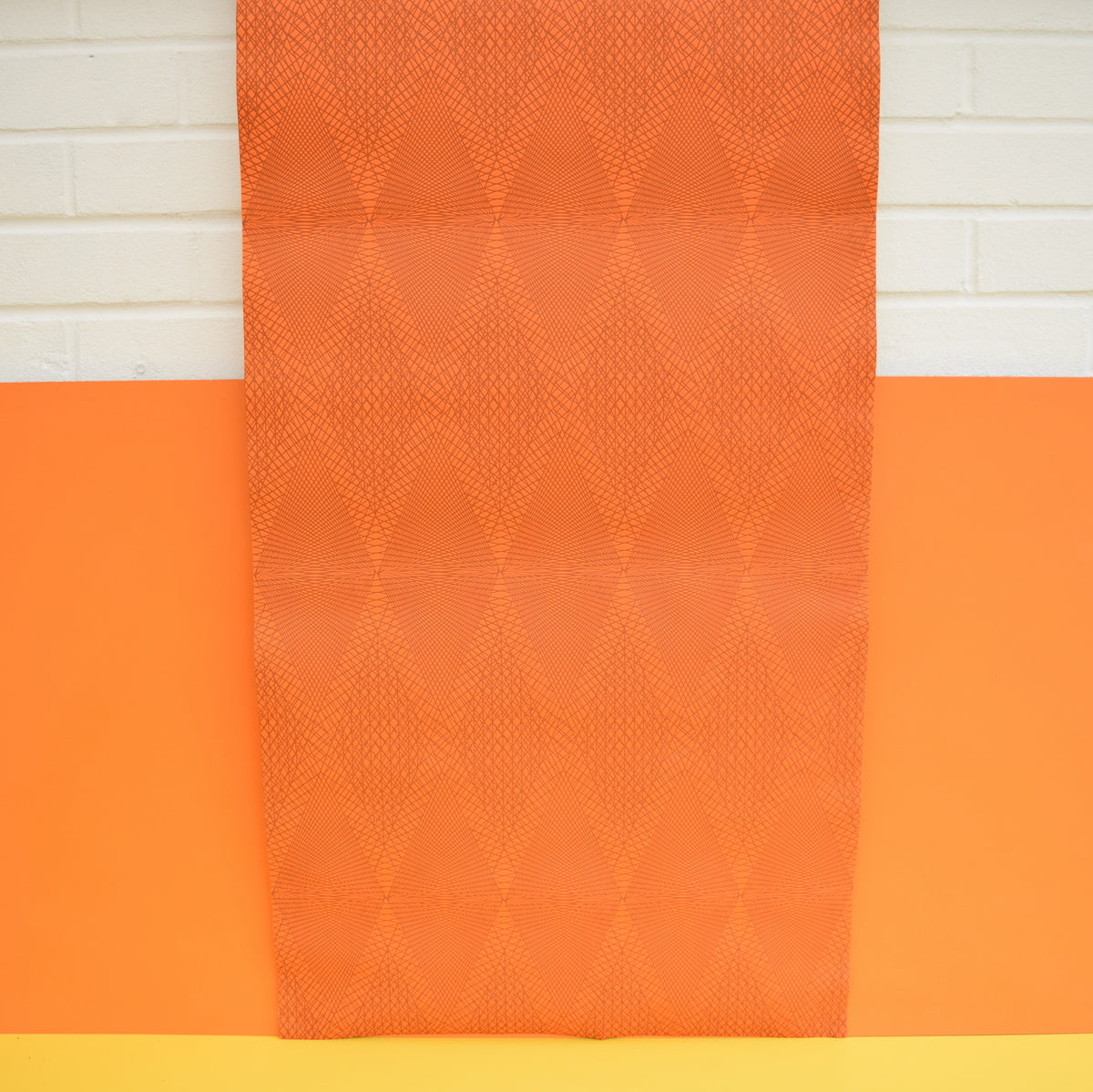Vintage 1960s Vinyl Textured Wallpaper - Orange Geometric / Op Art
