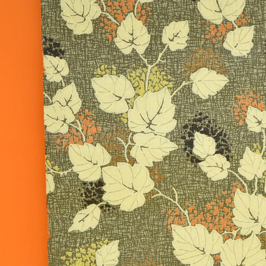 Vintage 1960s Vinyl Textured Wallpaper - Leaves - Orange, Brown, Lemon